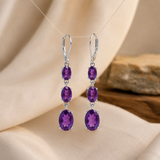 925  Silver Oval Gemstone Dangle Earrings