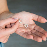 Pearl and Diamond Open Circle Studs in Silver