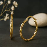 15mm Twisted Solid 10k Gold Hoop Earrings