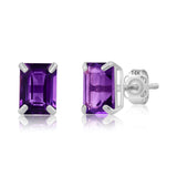Emerald-Cut Solitaire Gemstone Studs in 14k Gold
