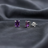 Emerald-Cut Solitaire Gemstone Studs in 14k Gold