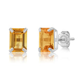 Emerald-Cut Solitaire Gemstone Studs in 14k Gold