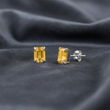 Emerald-Cut Solitaire Gemstone Studs in 14k Gold
