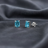 Emerald-Cut Solitaire Gemstone Studs in 14k Gold