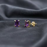 Emerald-Cut Solitaire Gemstone Studs in 14k Gold
