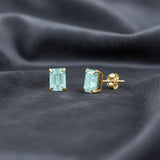 Emerald-Cut Solitaire Gemstone Studs in 14k Gold