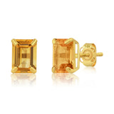 Emerald-Cut Solitaire Gemstone Studs in 14k Gold