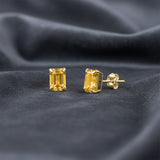 Emerald-Cut Solitaire Gemstone Studs in 14k Gold
