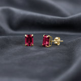Emerald-Cut Solitaire Gemstone Studs in 14k Gold
