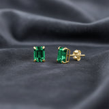 Emerald-Cut Solitaire Gemstone Studs in 14k Gold