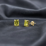 Emerald-Cut Solitaire Gemstone Studs in 14k Gold