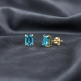 Emerald-Cut Solitaire Gemstone Studs in 14k Gold