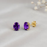 Oval Solitaire Gemstone Studs in 14k Gold
