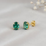 Oval Solitaire Gemstone Studs in 14k Gold
