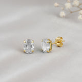 Oval Solitaire Gemstone Studs in 14k Gold