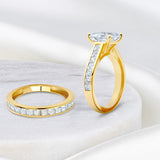 3 Carat Simulated Diamond Ring and Wedding Band Set in 14k Gold