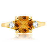 Cushion Cut Three Stone Ring in 10K Gold