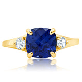 Cushion Cut Three Stone Ring in 10K Gold