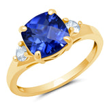 Cushion Cut Three Stone Ring in 10K Gold