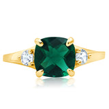 Cushion Cut Three Stone Ring in 10K Gold