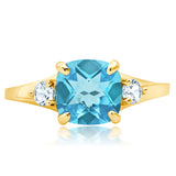 Cushion Cut Three Stone Ring in 10K Gold